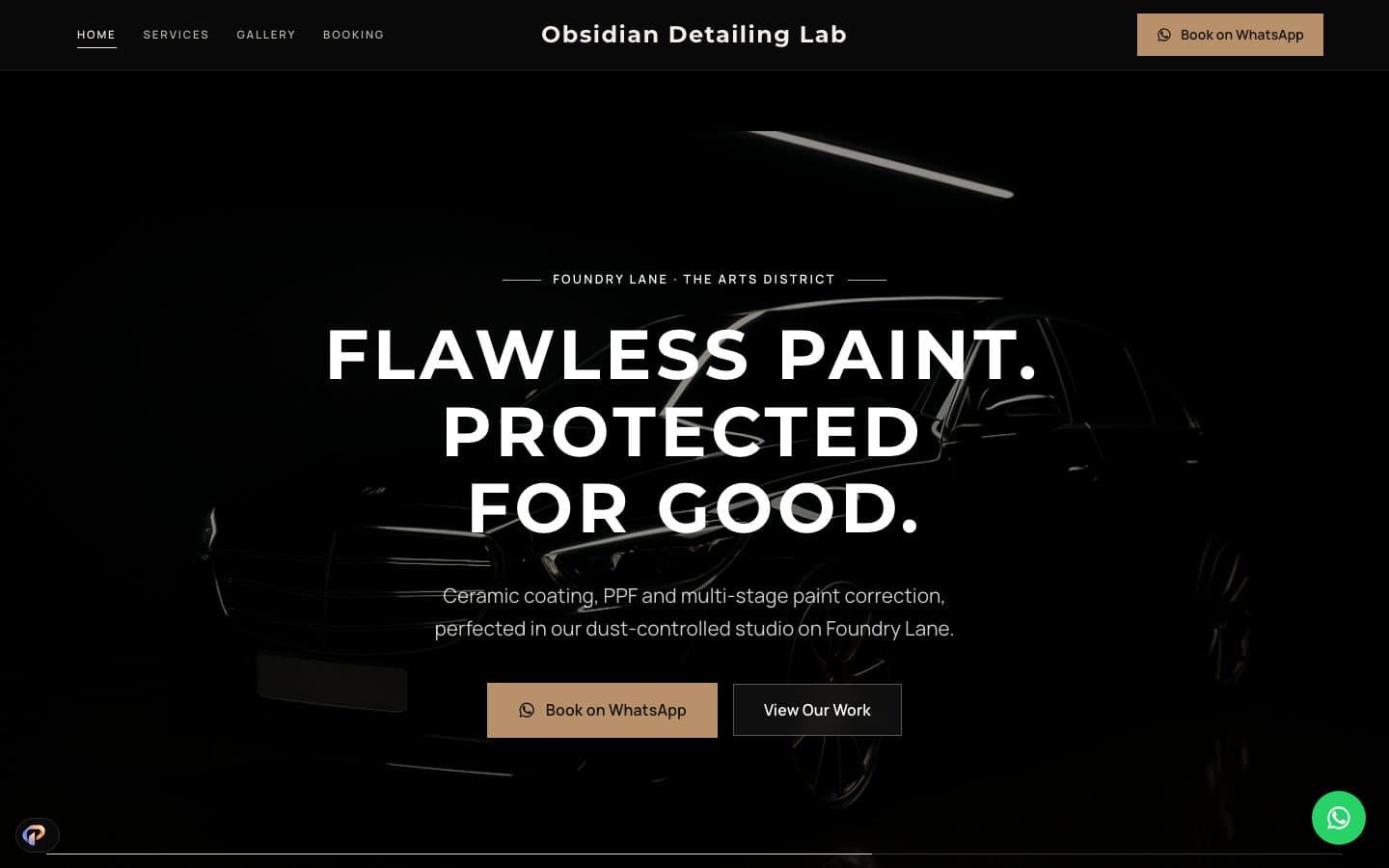 A generated car detailing website in the builder preview